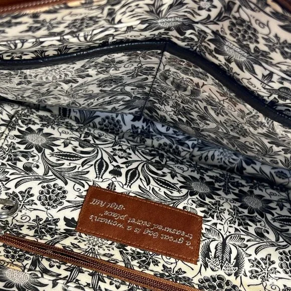 Gigi Hill Women's Black Brown Leather Tote Bag Floral Lining Shoulder Purse - Picture 2 of 9